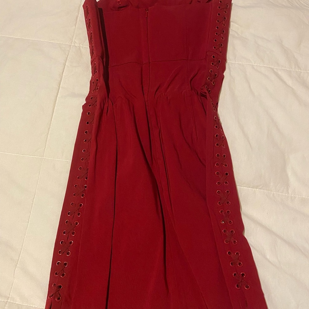 Express Strapless Red Dress with Eyelet Detail